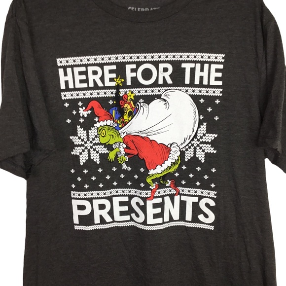 CELEBRATE TOGETHER GRAPHIC GRINCH "HERE FOR THE PRESENTS" T-SHIRT LARGE PEANUTS - Picture 4 of 5